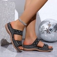 thumbnail image 3 of Pandaie Womens Sandals Rhinestone Orthopedic Summer Wedge Slides with Arch Support Ladies Sparkly Bohemian Casual Walking Shoes with Hook and Loop Black Size 8, 3 of 9