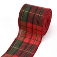 thumbnail image 2 of Polyester Imitation Linen Ribbon Linen Wired Edge Ribbon Tartan Pattern for DIY Crafts Christmas Wedding Home Decoration Red 2-3/8 inch(60mm) 5m/roll(5.5 yards/roll), 2 of 3