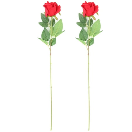 Living Room Garden Plastic Rose Shaped Table Decor Artificial Flower Red 2 Pcs