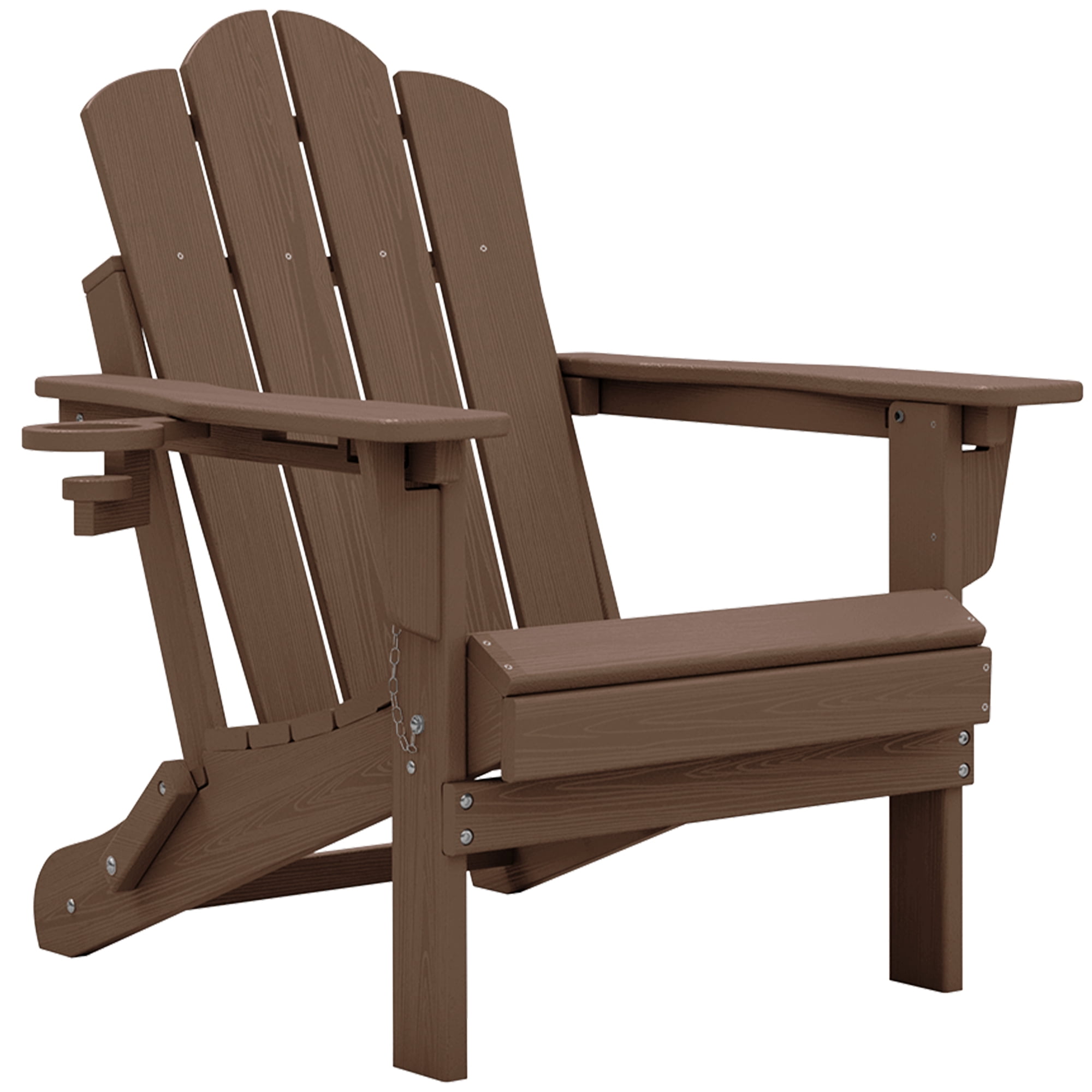 KINGYES Folding Adjustable Adirondack Chairs Set of 4, All Weather Use Reclining Adirondack Chair, HDPE Adirondack Outdoor Chair - Brown