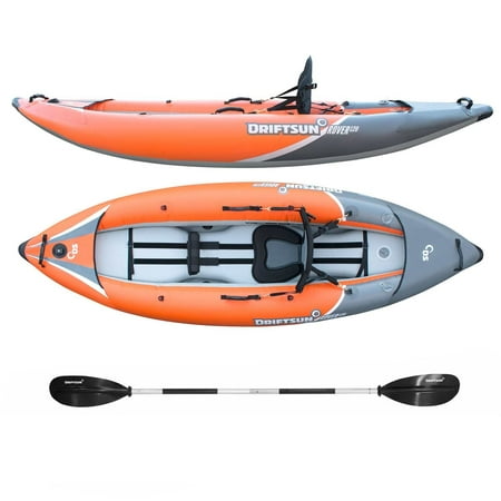 Driftsun Rover 120 Inflatable Single Person Kayak – One Person White Water Performance Kayak with High Pressure Floor, EVA Padded Seat, Action Cam Mount, Paddle, Pump and (Best Single Inflatable Kayak)