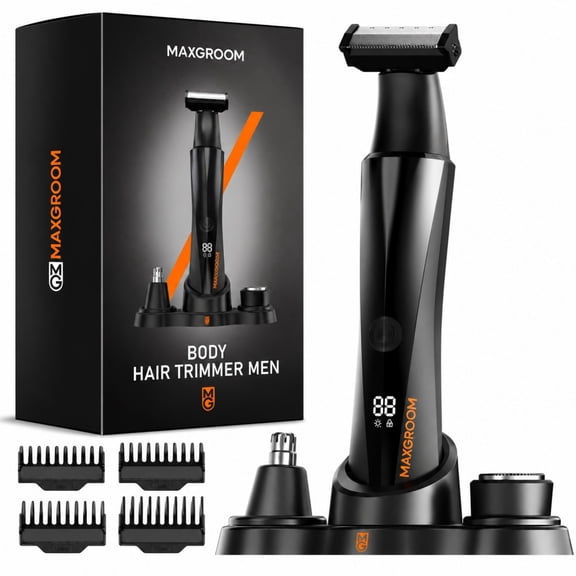 Manscape Body Hair Trimmer for Men, 3-in-1 Body Groomer Kit, Dual-Sided No-Nick Blade for Beard Shaping and Edge Trimming, IPX6 Waterproof, Wet/Dry, 100-Min Runtime, Storage Dock, Gifts for Men