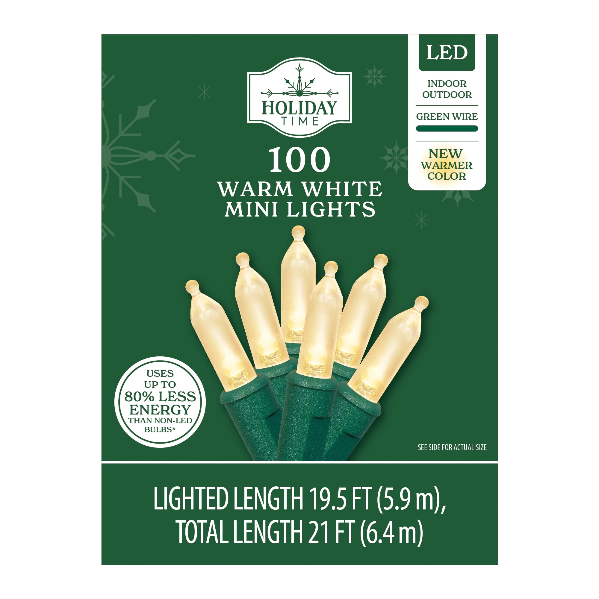 Indoor/Outdoor 100-Count LED Mini Christmas String Lights, Warm White, 19.5', by Holiday Time