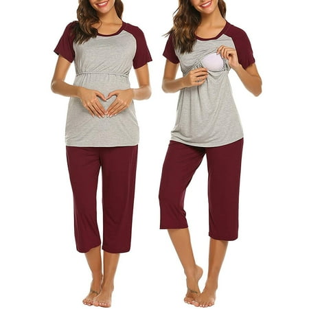 

Women s Maternity Nursing Pajama Set Maternity Nursing Pajama Set Maternity Nursing Tops Short Sleeve Double Layer Breastfeeding Clothes & cropped Pants S-XXL