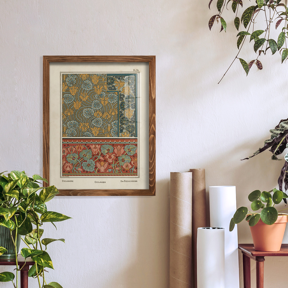 Nouveau Decorative I - Framed Print w/glass - Walnut