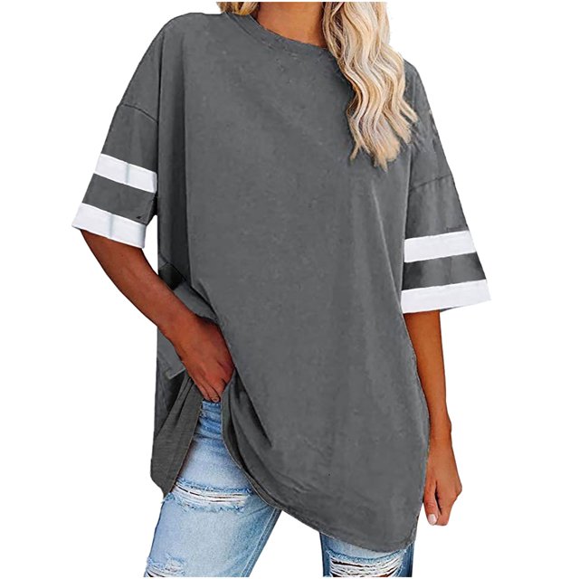 Chandails à Manches Courtes pour Femmes T-Shirts Surdimensionnés pour Femmes T-Shirts Amples Demi-Manches Col Rond Hauts Color Block Tuniques T-Shirts Surdimensionnés pour Femmes Hauts à Demi-Manches pour Femmes