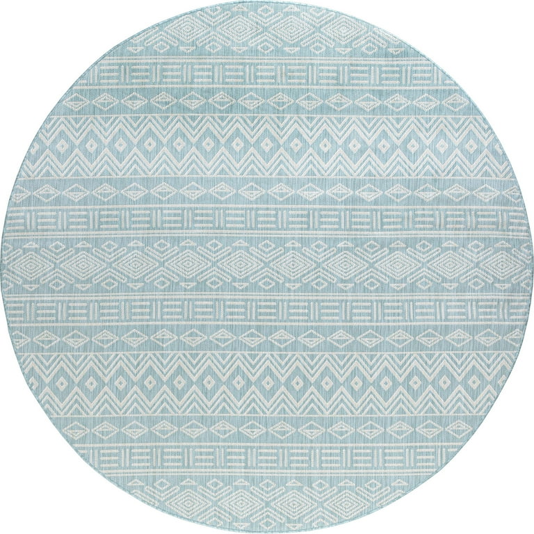 6ft Round Water Resistant, Indoor Outdoor Rugs for Patios, Front Door  Entry, Entryway, Deck, Porch, Balcony, Outside Area Rug for Patio, Aqua,  Geometric
