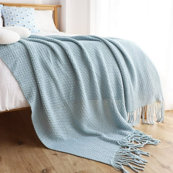 Wehilion Knitted Throw Blanket with Tassels Bubble Textured Lightweight Throws for Couch Cover Home Decor