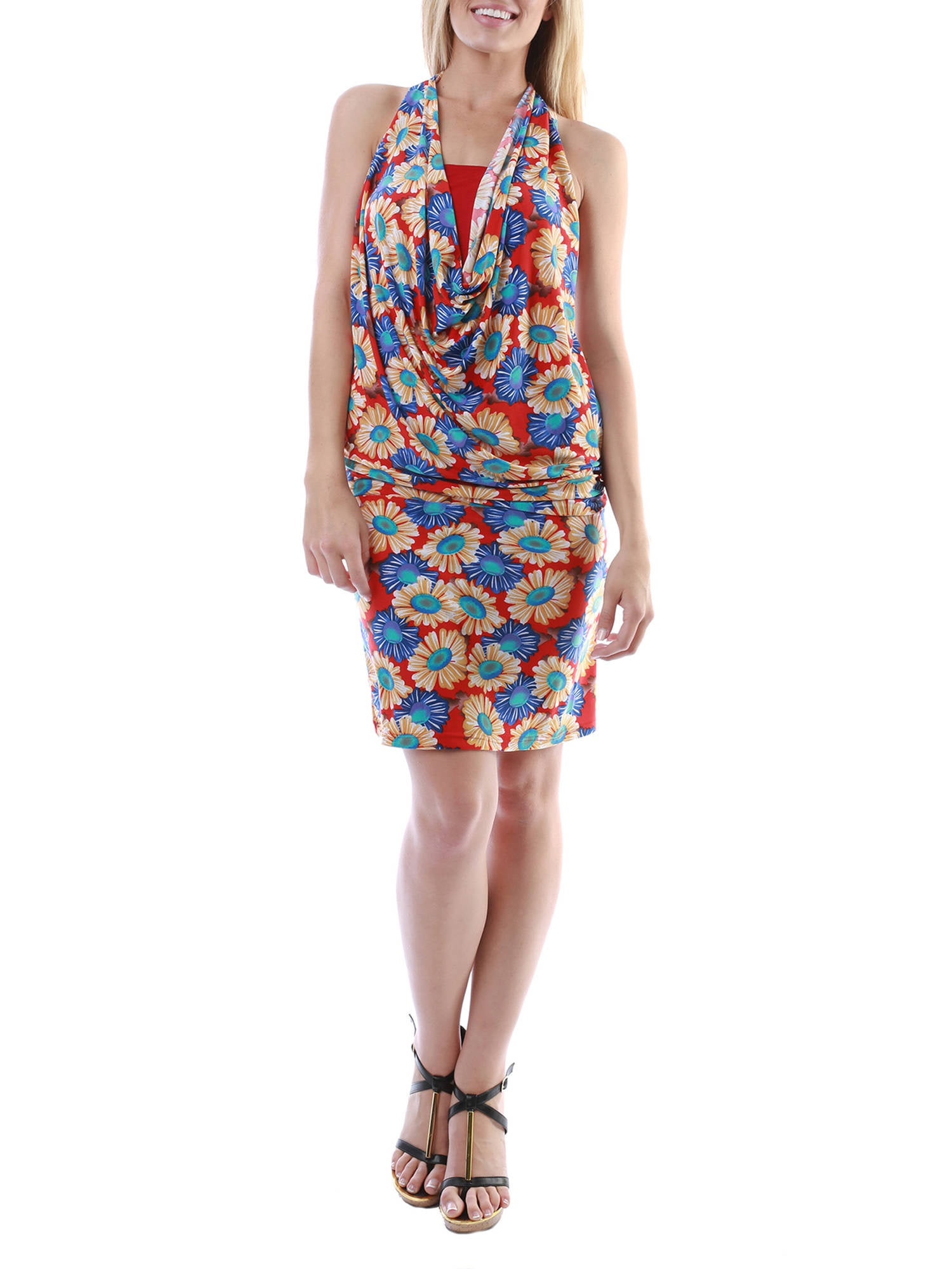 Women's Floral Fun Printed Halter Dress - Walmart.com