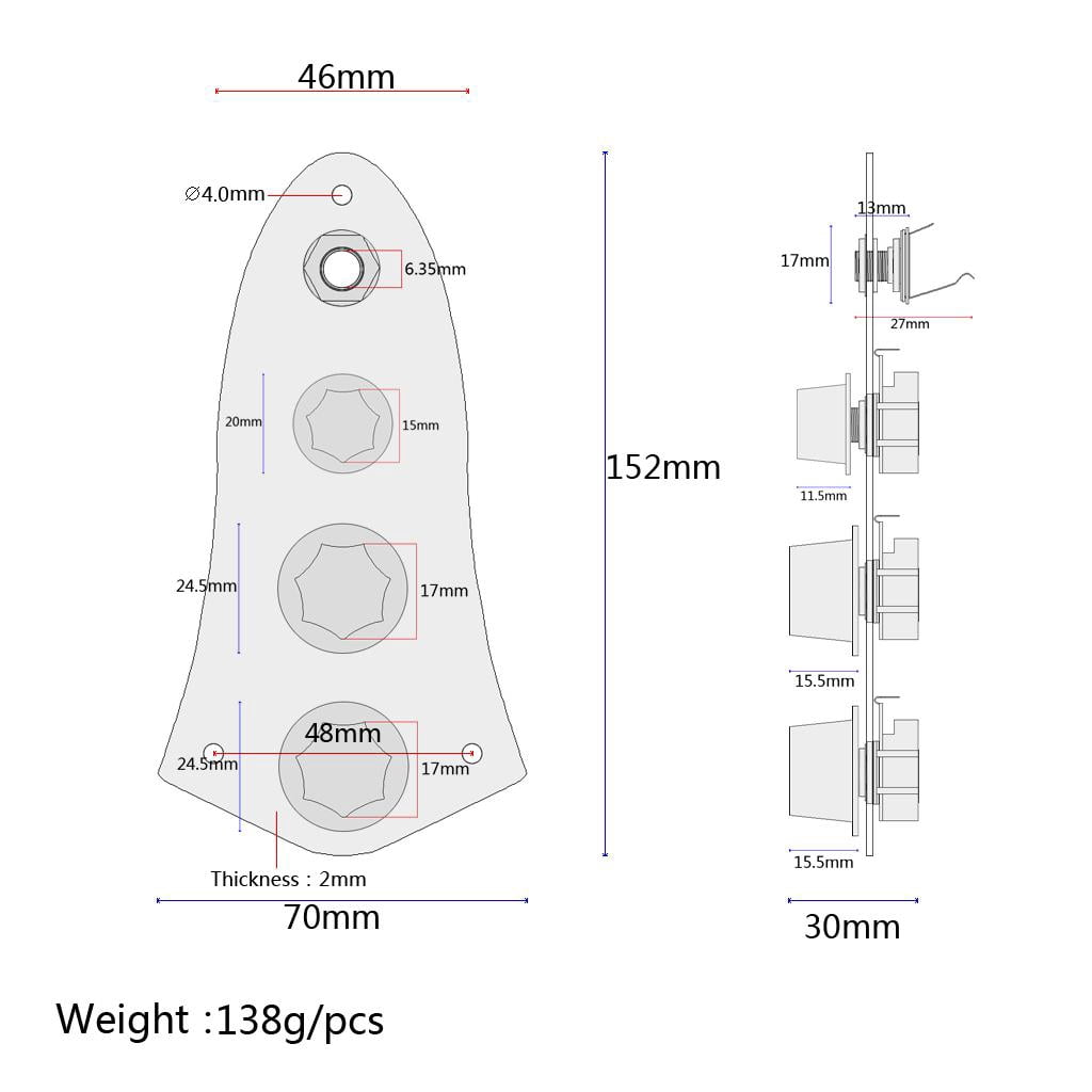LeeQinersw Durable Prewired Fully Loaded Control Plate Switch for JB Jazz Bass Guitar Parts
