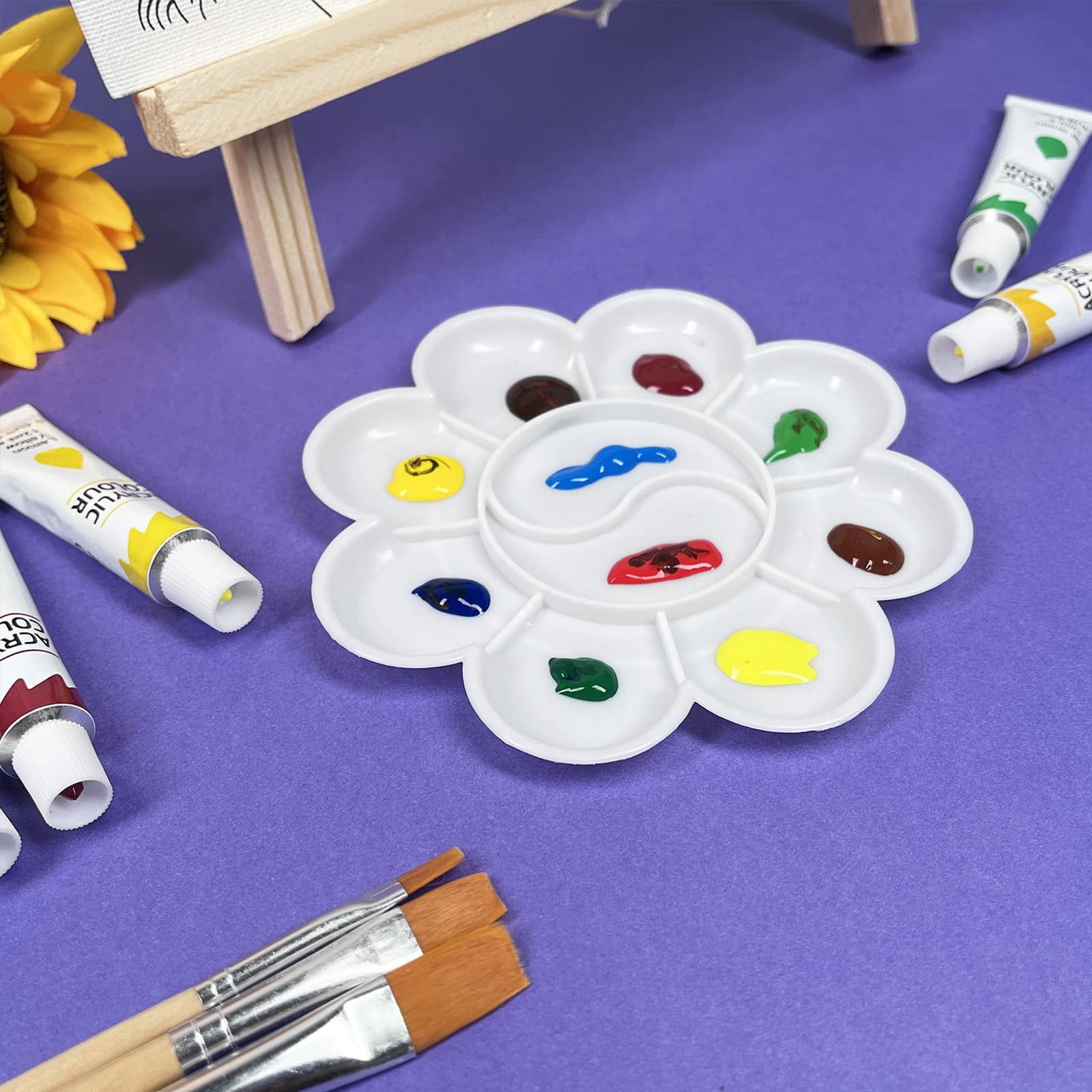 Bibana 25 Pieces Tabletop Wood Easel Set, Painting Easel Stand, Coloring Canvas, Acrylic Paint Set, Paintbrush, Art Supplies
