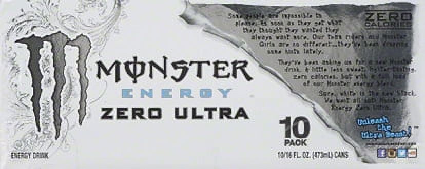 Monster Energy Zero Ultra, Sugar Free Energy Drink, 16 fl oz, 10 Pack