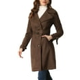 thumbnail image 4 of INSPIRE CHIC Women's Faux Suede Notched Lapel Strap Cuff Solid Double Breasted Tie Belt Trench Coats S Coffee, 4 of 6