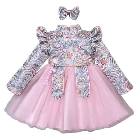 

Dresses for Girls 12-14 Kids Children Girls Long Sleeve New Year Mesh Dress Thicken Warm With Bowknot Pink 6-12 Months