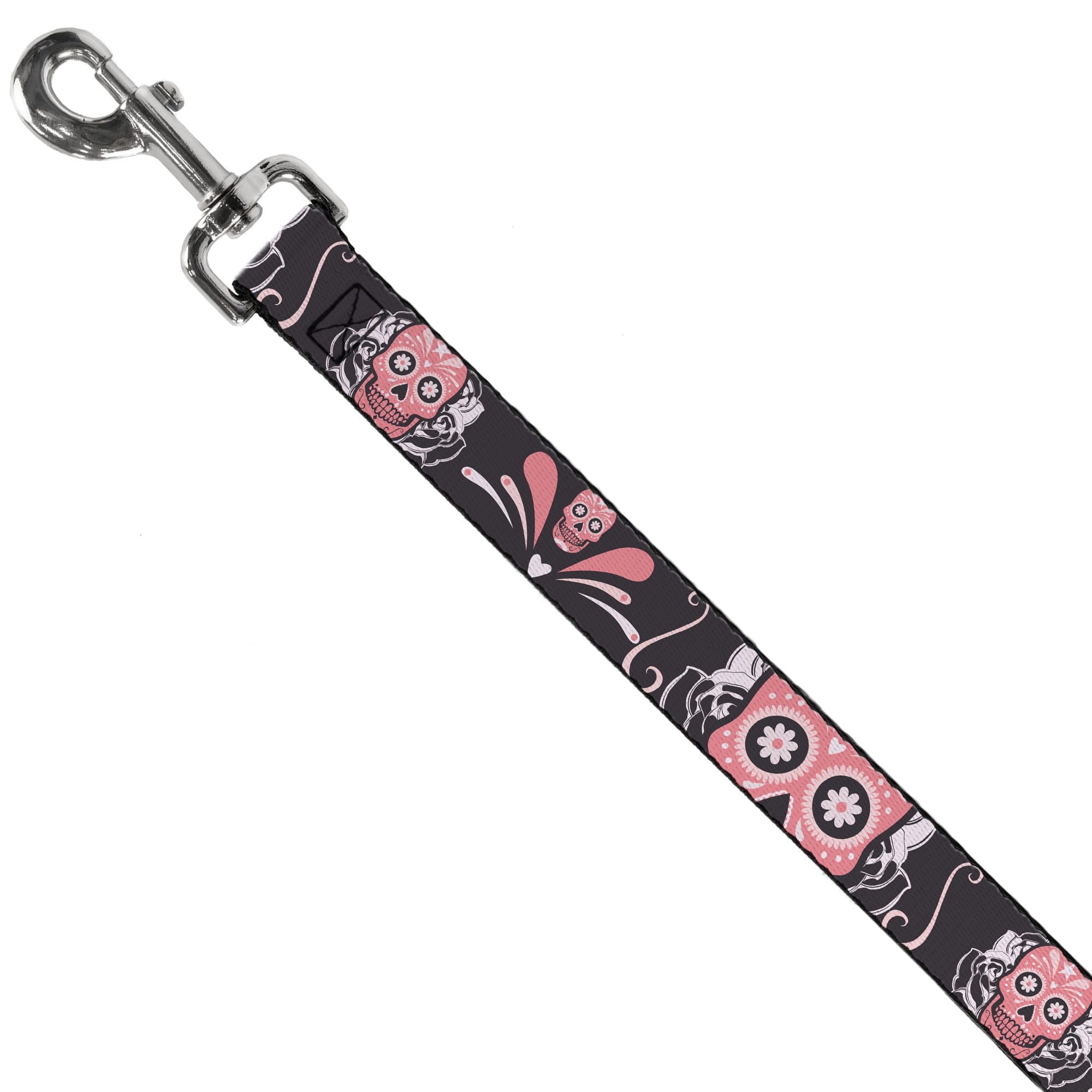 Buckle-Down Pet Leash, Dog Leash, Sugar Skulls Gray Pink, 6 Feet Long 1.0 Inch Wide