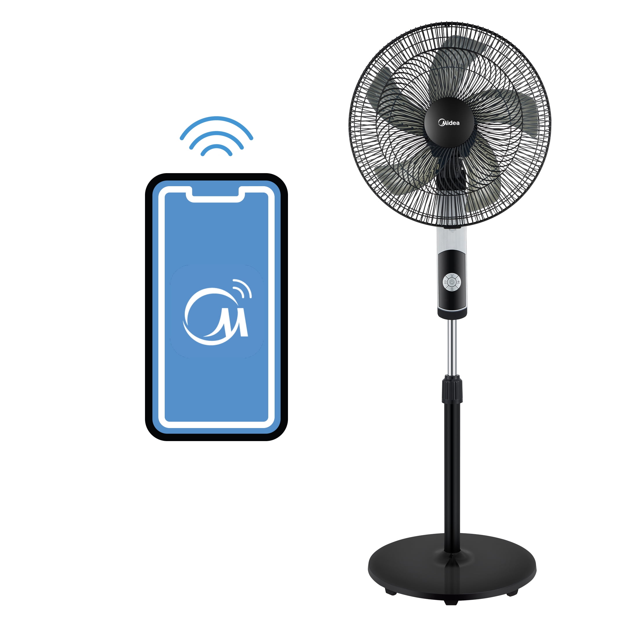 Midea 16" Smart Pedestal DC Fan with Wi-Fi, Black