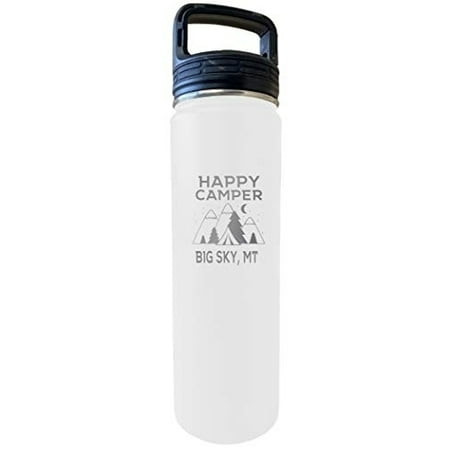 Big Sky Montana Happy Camper 32 Oz Engraved White Insulated Double Wall Stainless Steel Water Bottle Tumbler