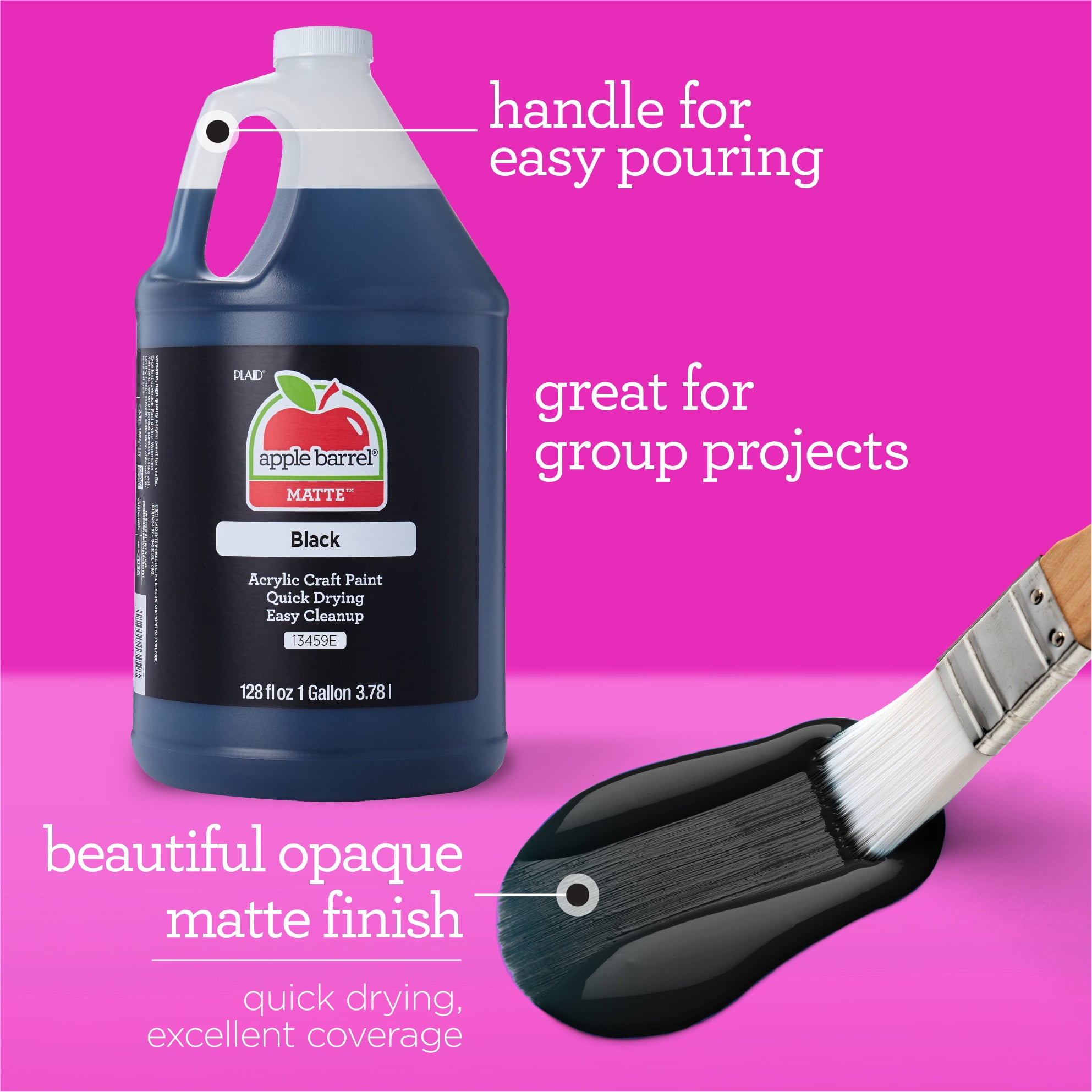 Apple Barrel Acrylic Craft Paint, Matte Finish, Black , 128 fl oz
