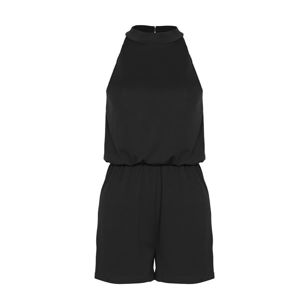 Mono corto de verano LHCER cintura elástica media poliéster sin mangas color puro Negro M