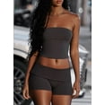thumbnail image 5 of Cenuakty Women Summer Shorts Outfits Solid Color Strapless Tube Tops and Fold Waist Shorts 2 Pieces Clothes Set, 5 of 9