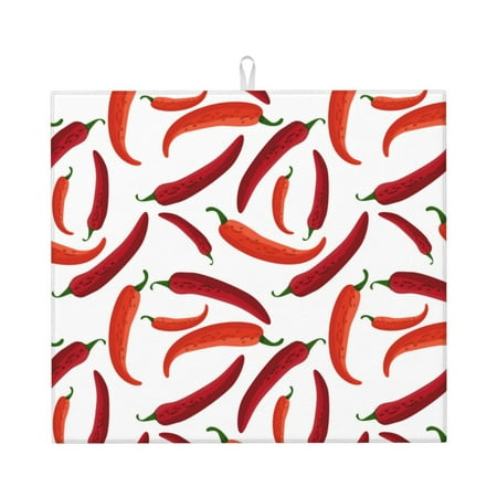 

Dish Drying Mats for Kitchen Counter Chili Pepper Print red 16x18in Dish Drying Pad Coffee Mat with Hanging Loop Super absorbent Kitchen Counter Mat Coffee Bar Accessories