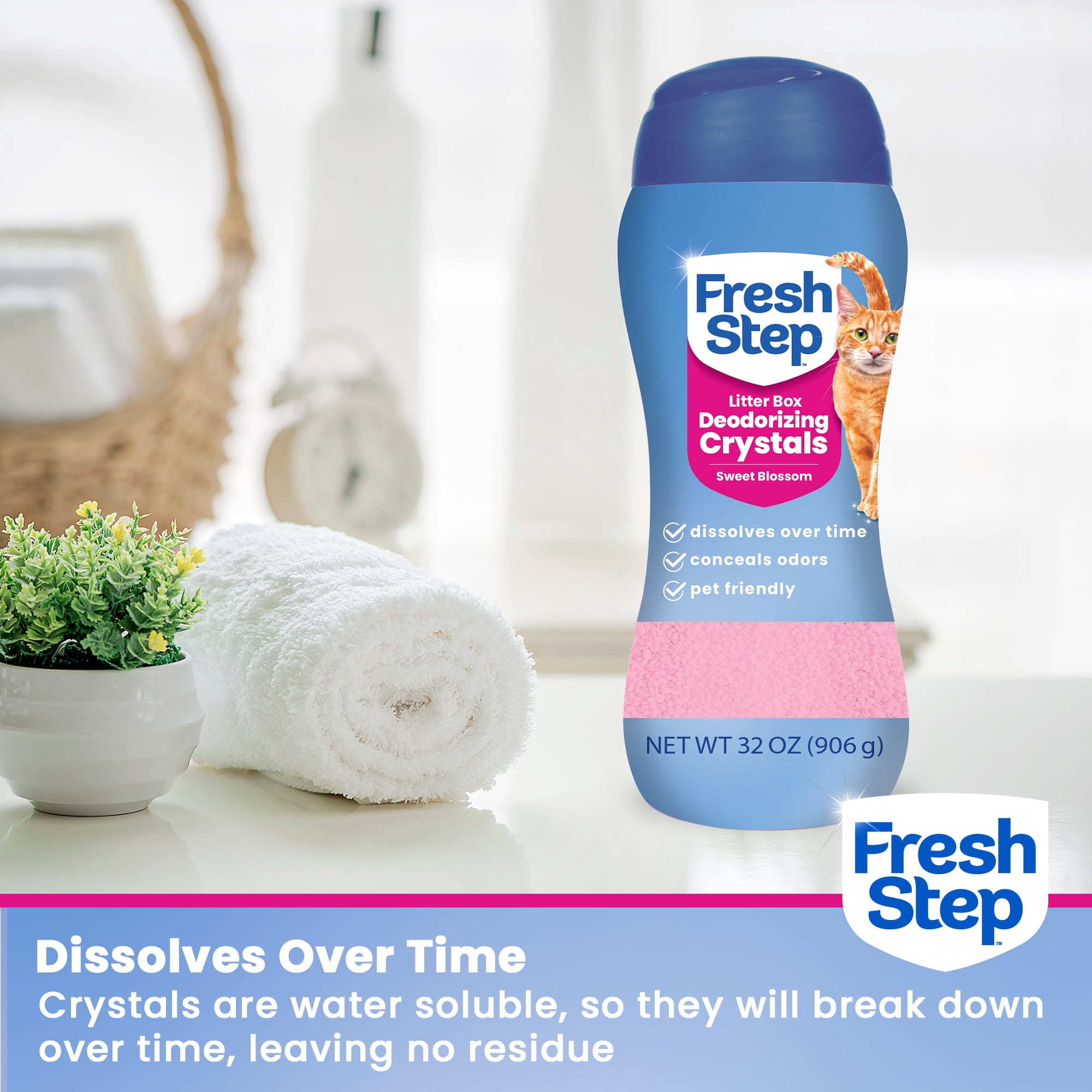 Fresh Step Cat Litter Deodorizing Scent Boosting Crystals in Sweet Blossom Scent, 32oz