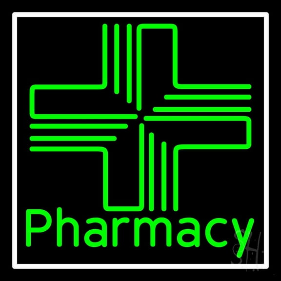 Pharmacy With Plus Logo LED Neon Sign 16 x 16 - inches, Black Square Cut Acrylic Backing, with Dimmer - Bright and Premium built indoor LED Neon Sign for Defence Force.