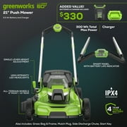Greenworks 60V 21 Push Lawn Mower + (1) 5.0 Ah Battery & Charger 2546502