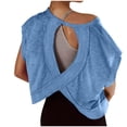 thumbnail image 2 of Lcziwo Women Open Back Workout Tops Short Sleeve Y2K Slouchy Cropped Tees Backless Athletic Running Gym Shirts Blue,M, 2 of 8