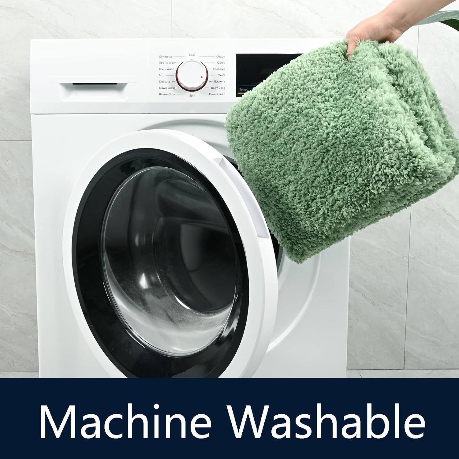 Lochas Green Polyester Bath Rug, 36" x 24", Machine Washable