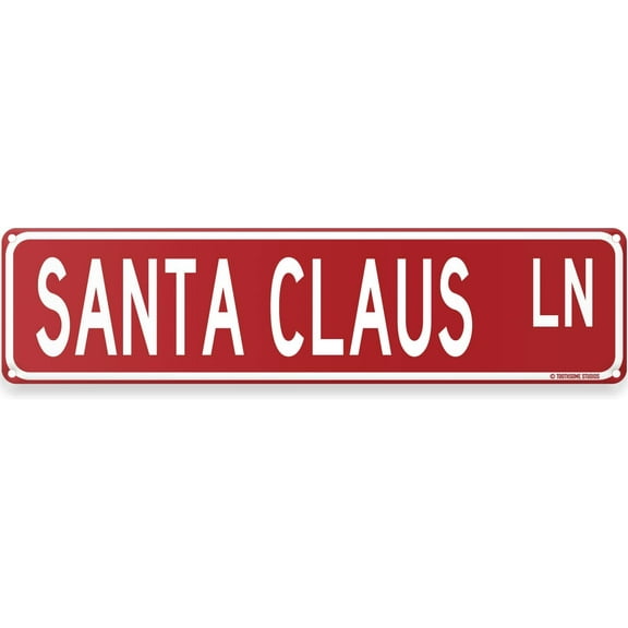 Santa Claus Lane Christmas Theme Street Sign - Holiday Humor Ornament Novelty Home Decor - Aluminum Metal Tin Sign Wall Decorations 16x6