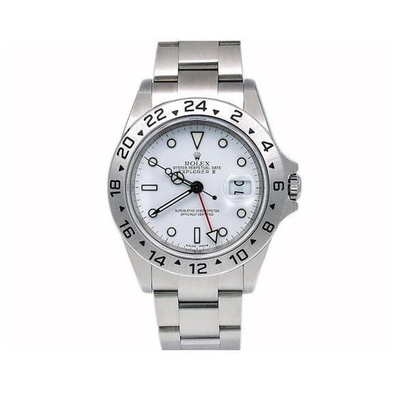 Pre-Owned Rolex Explorer II 40MM 16570 Polar White Dial Stainless Steel Bezel Stainless Steel Oyster Bracelet
