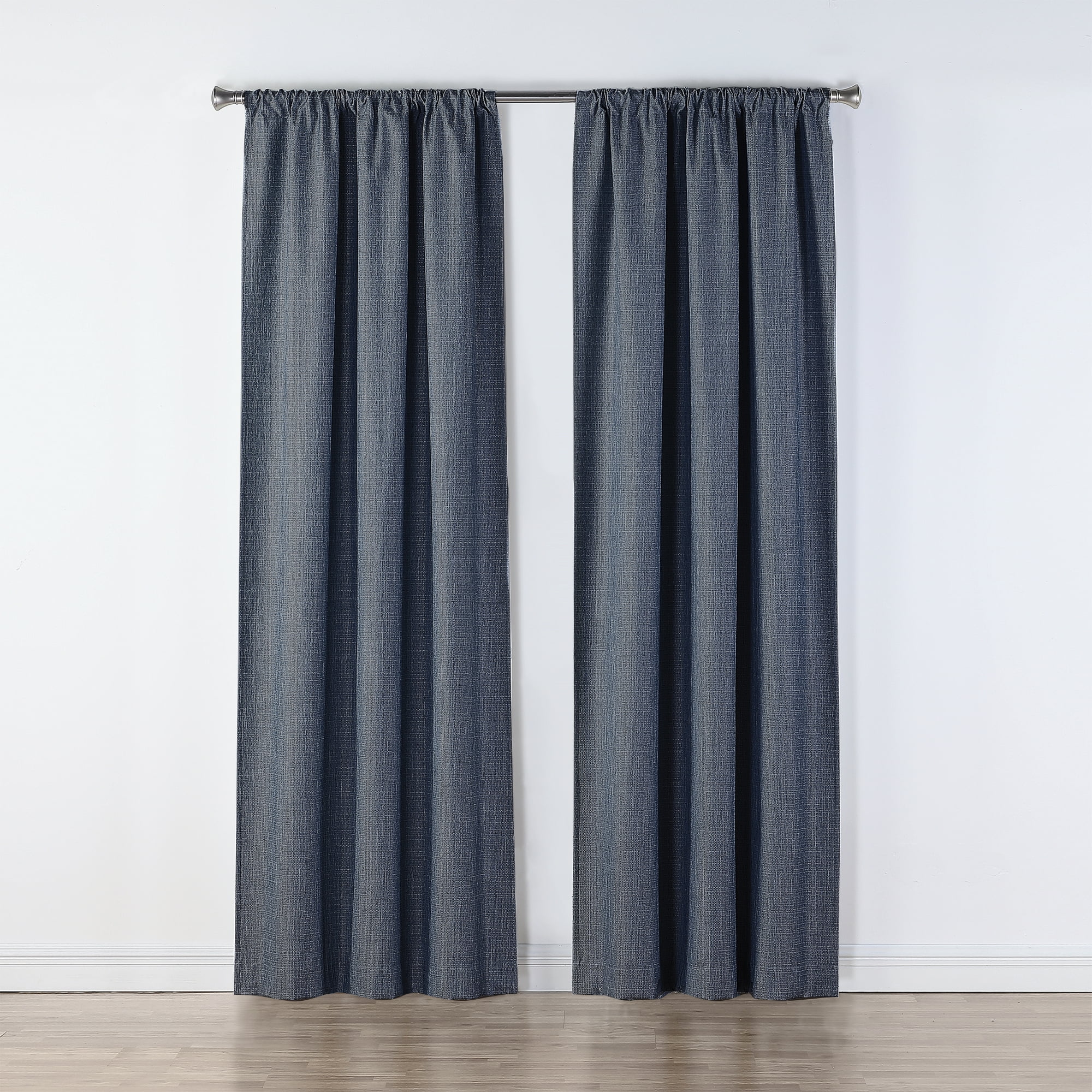 Ecologee Wakefield Textured Total Blackout Rod Pocket Curtain Panel Pair, Navy, 37" W x 84" L