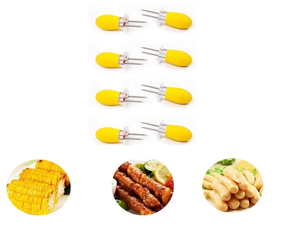HERCHR BBQ Corn Holder, 8 Pcs Stainless Steel Corn On The Cob Skewers Holder Forks Prongs BBQ