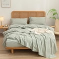 thumbnail image 4 of BESTOUCH Fitted Sheet Only 100% Washed Cotton Linen Feel Easily Fits Deep Pockets up to 17 inch Solid Sage Green King, 4 of 6