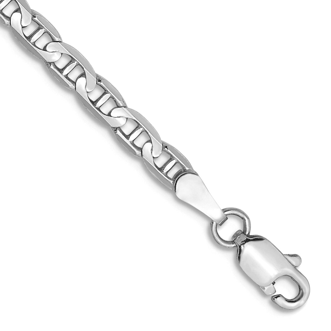 14k White Gold Solid Polished 3mm Concave Nautical Ship Mariner Anchor Chain Bracelet 8 Inch Lobster Claw Link Bracelet