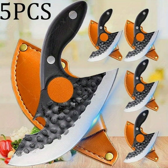 WXCOO 5 Pcs, Professional Cheese Pizza Small Pocket Kitchen Knife with Sheath Slicing Cooking Mini Knife Handmade Forged Knife Stainless Steel Chef Knife Utility Knife Boning Knife for Cooking