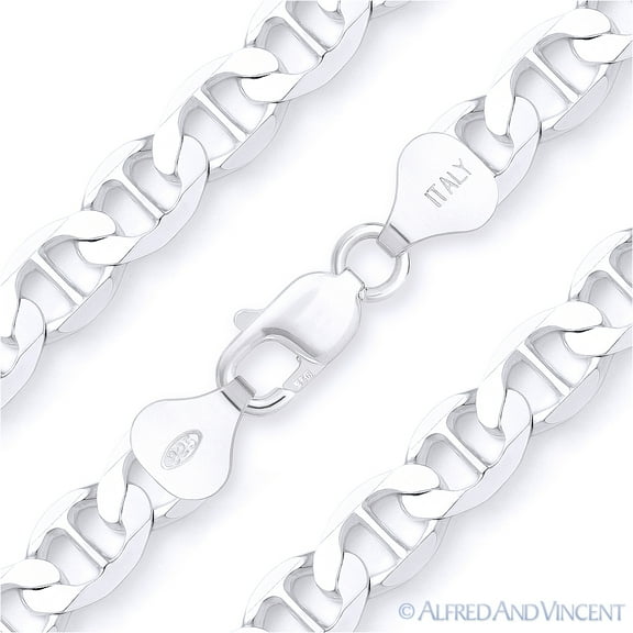 10mm Italy 925 Solid Sterling Silver Men's Marina / Mariner Link Italian Chain Bracelet