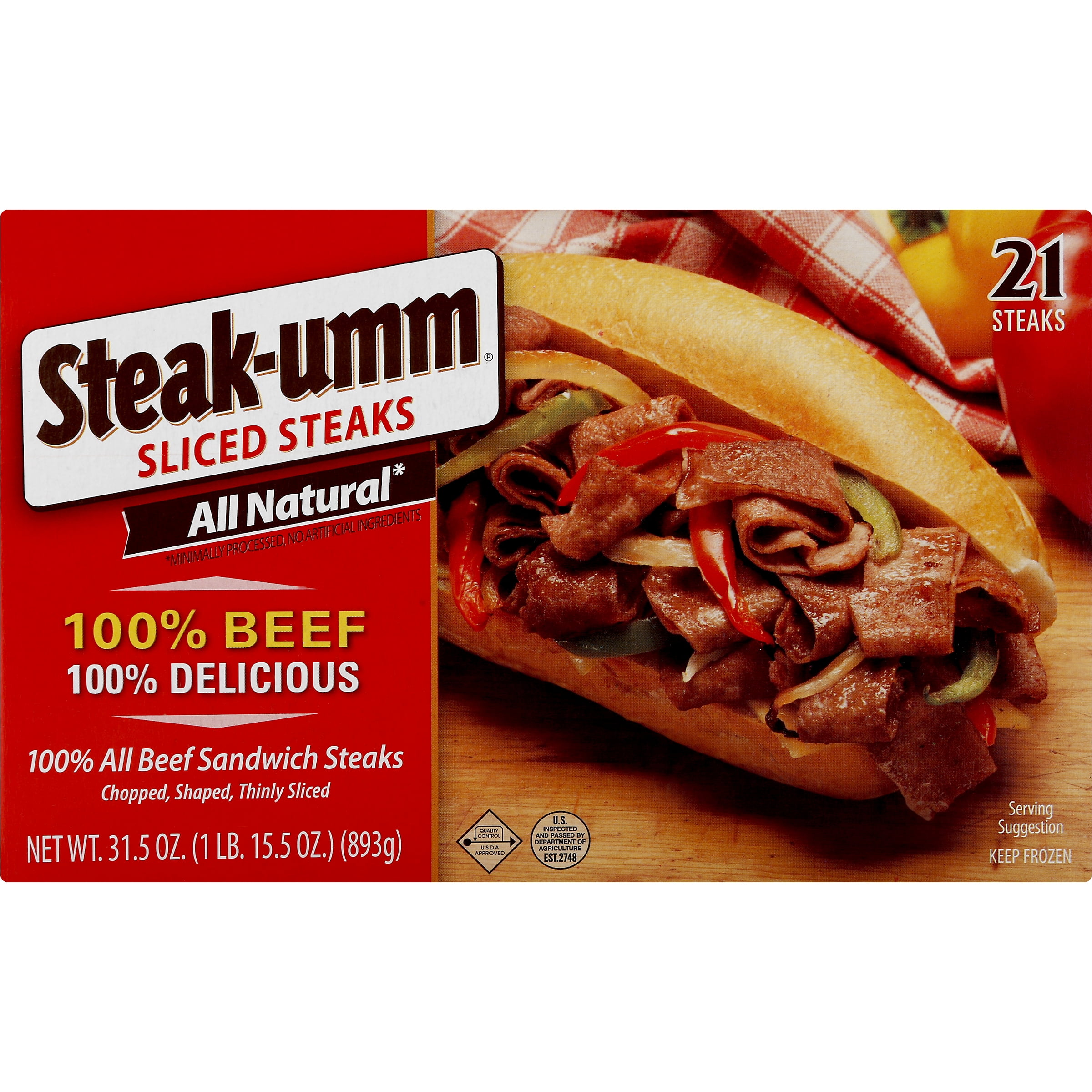 Steak-Umm Frozen Sliced Beef Steaks, 31.5 oz, 21 Count