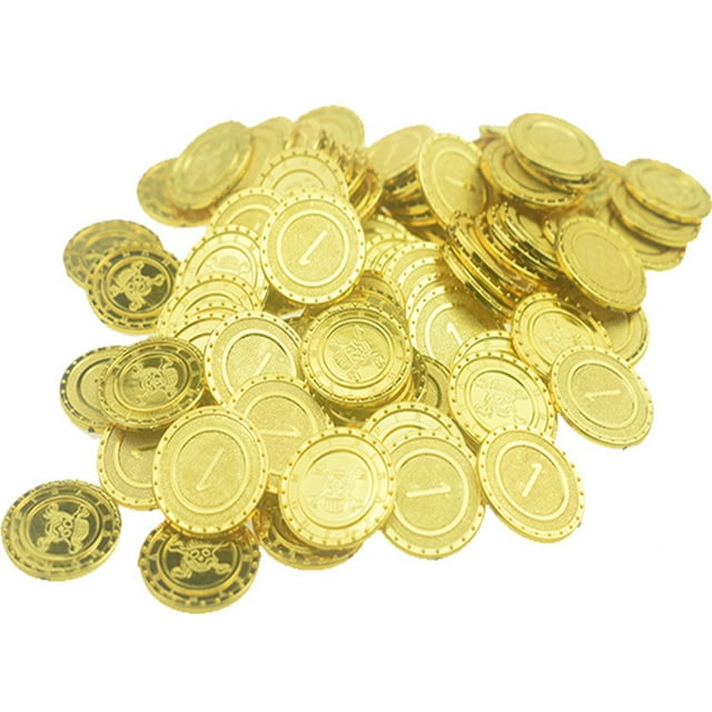 100Pcs Gold Coins Plastic Game Coins Gold Treasure Coins Halloween Party Props
