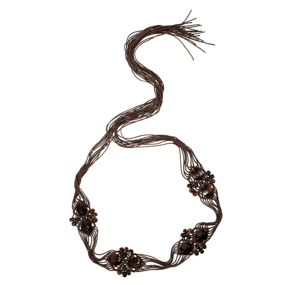 Woven Waist Belt Bohemian Cotton Crochet Women Summer Beach Handwoven Rope Skinny Dress Belt with Beads for Dress Pants