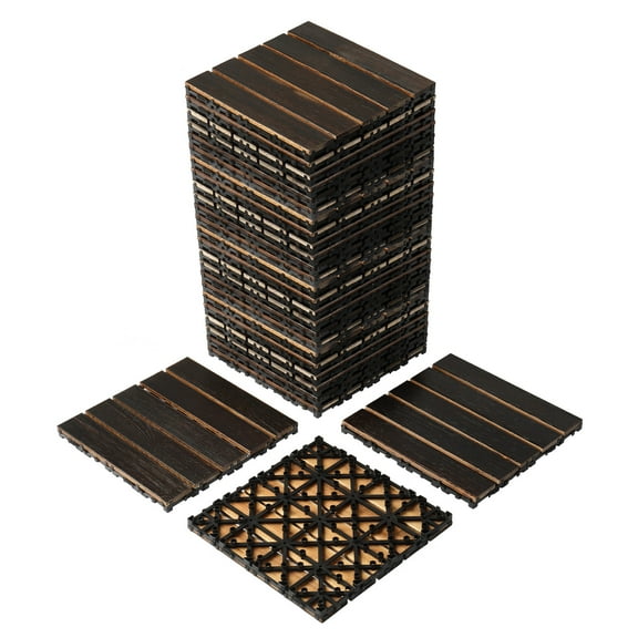 Zimtown 27-Pack Interlocking Deck Tiles,11.8"x11.8" Waterproof Outdoor Flooring , Patio Floor Decking Tiles for Porch Poolside Balcony Backyard, Black Walnut