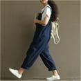 thumbnail image 6 of REALiKUN Women Casual Loose Long Bib Pants Wide Leg Jumpsuits Baggy Cotton Rompers Overalls Blue XL, 6 of 8