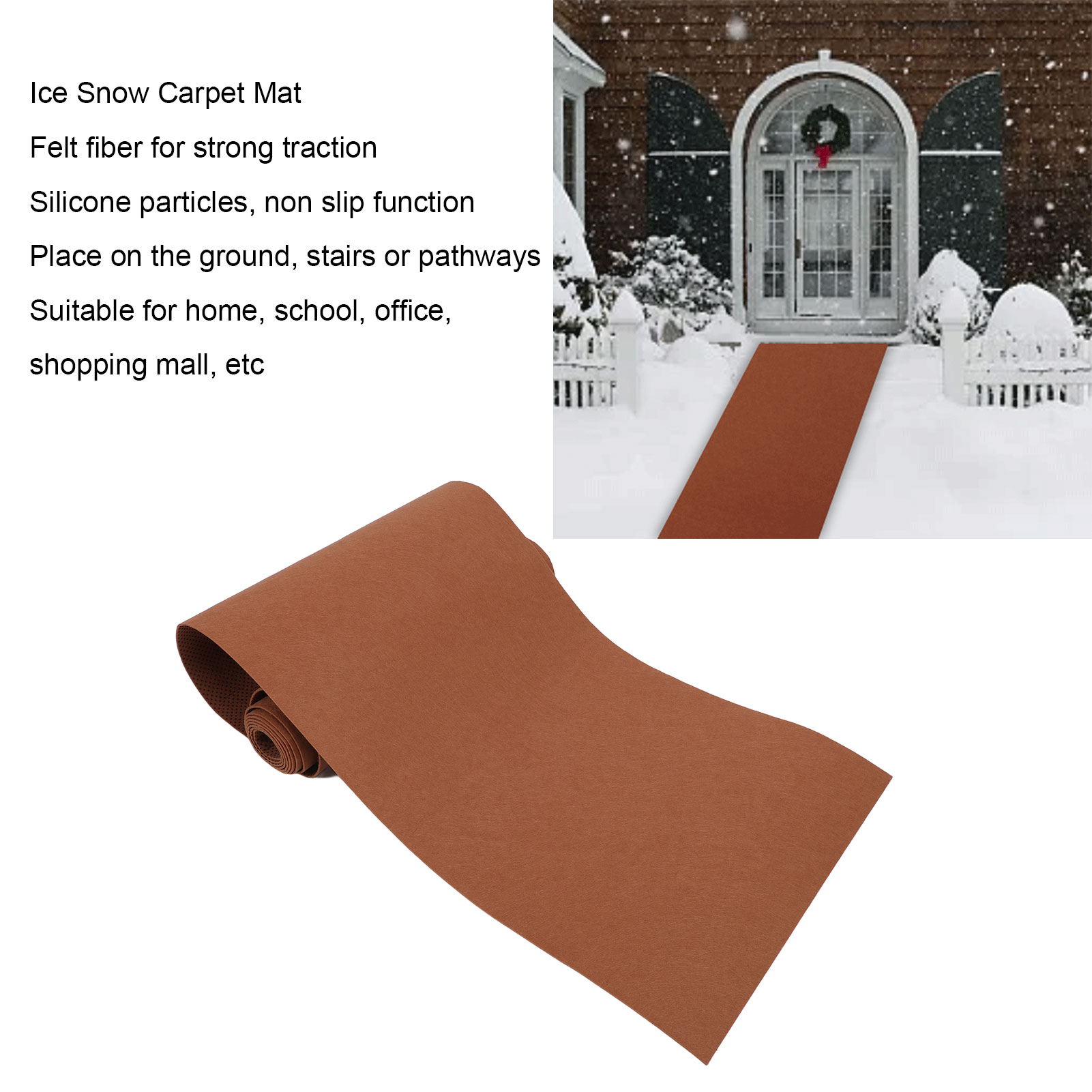 Tapis Antidérapant Hiver Feutre Découpable - Pour Neige Et Glace, Escaliers, Allées (40x200/300 Cm)