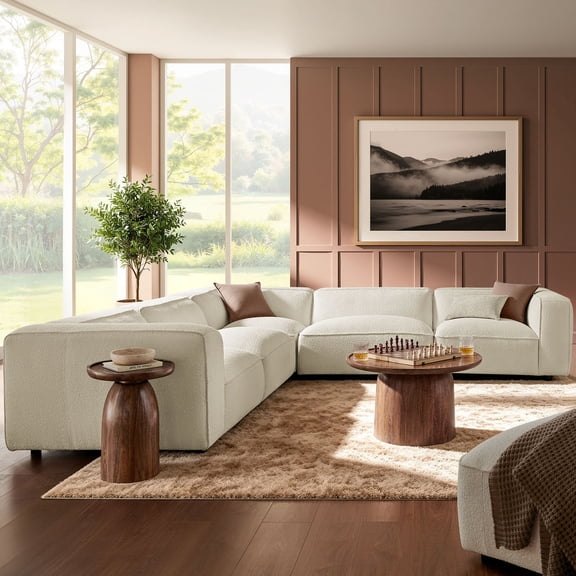 Auren Lattice Boucle 5 Piece Corner Sectional in Cream