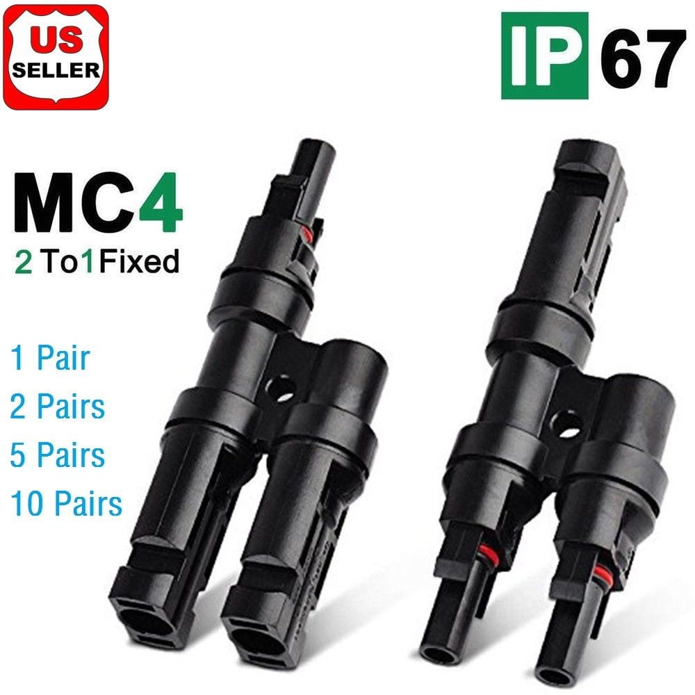 1 Pair Solar Panel MC4 T Type Branch Connector Cable Adapter Male & Female IP67