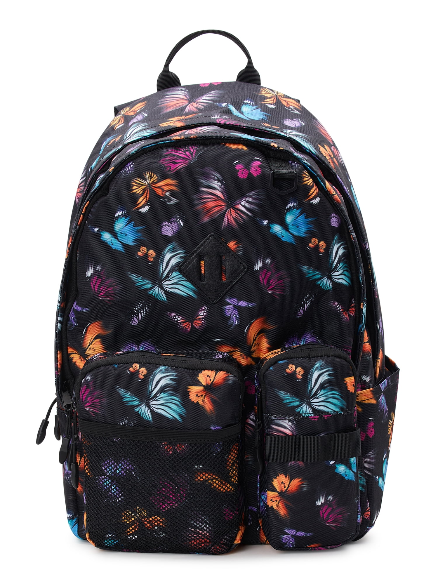 No Boundaries Women's Dome Multi Pocket 17" Backpack, Black Blurred Butterfly