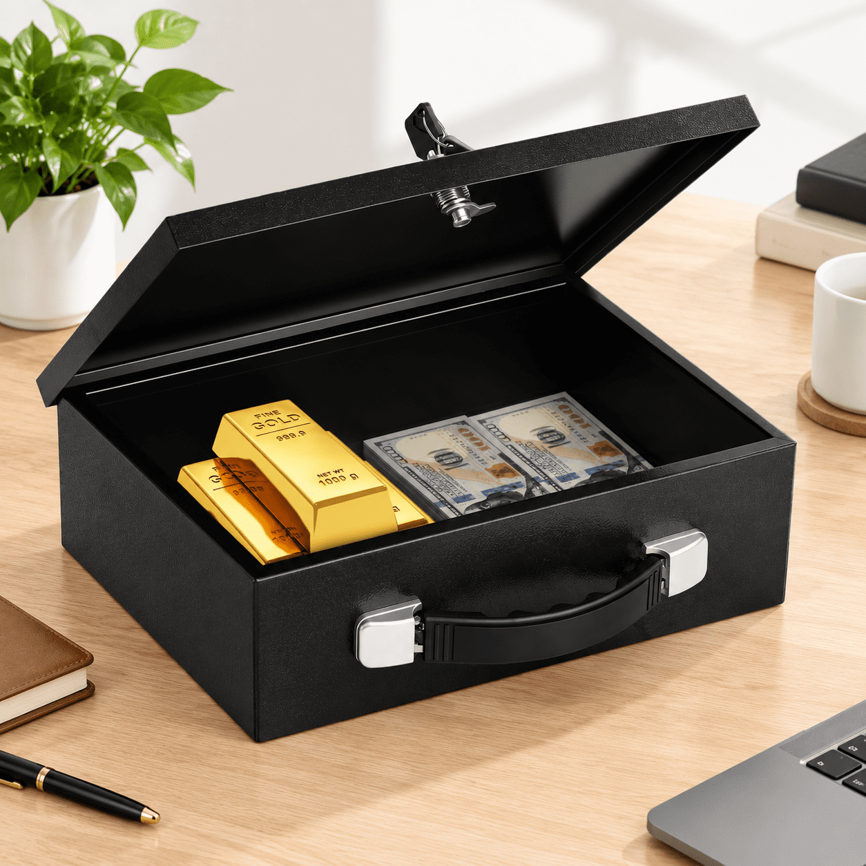 Fire Resistant Safe with Key Lock Portable Document Storage for Home and Travel Key-L