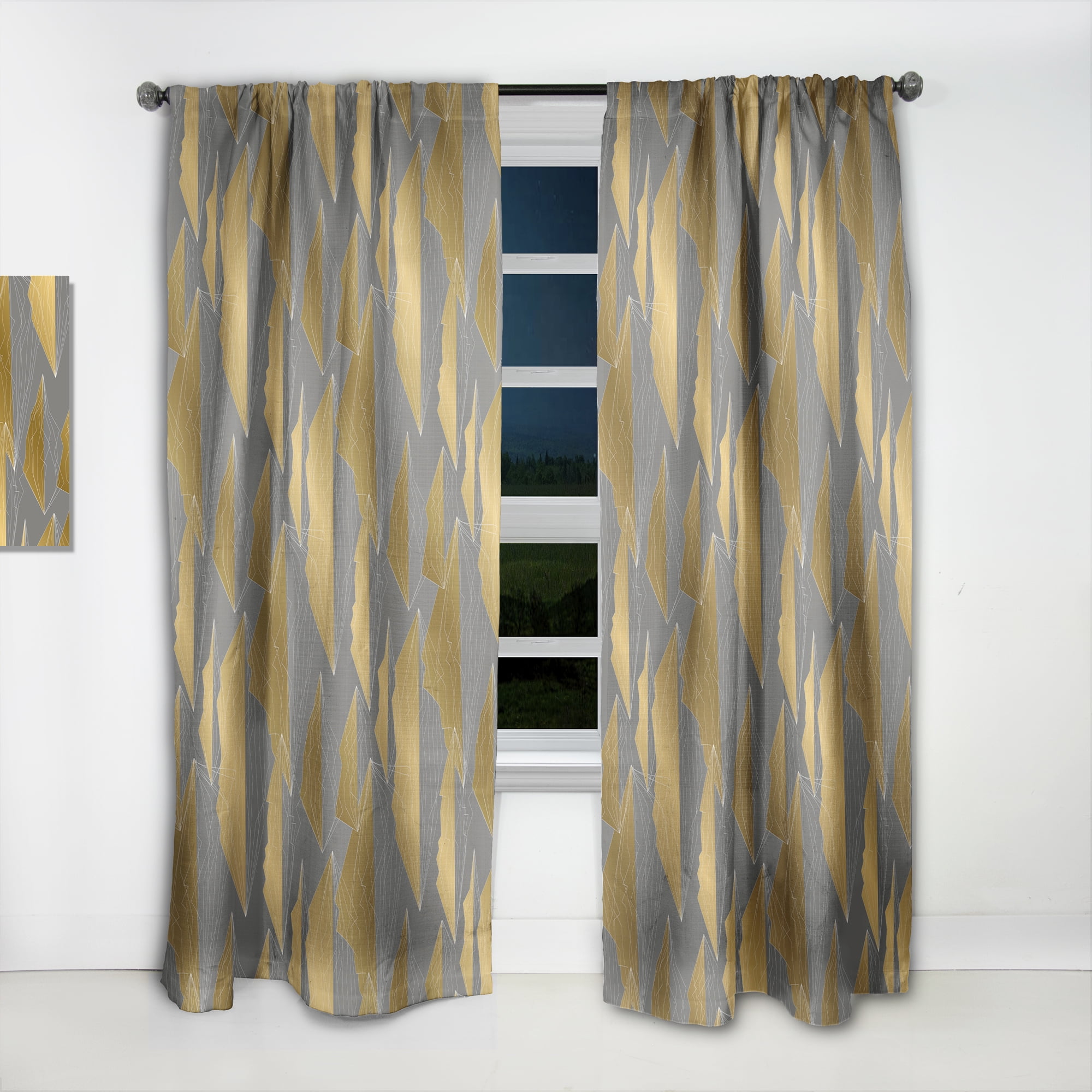 Designart 'Golden and Gray Polygon Pattern' Mid-Century Modern Curtain Panel