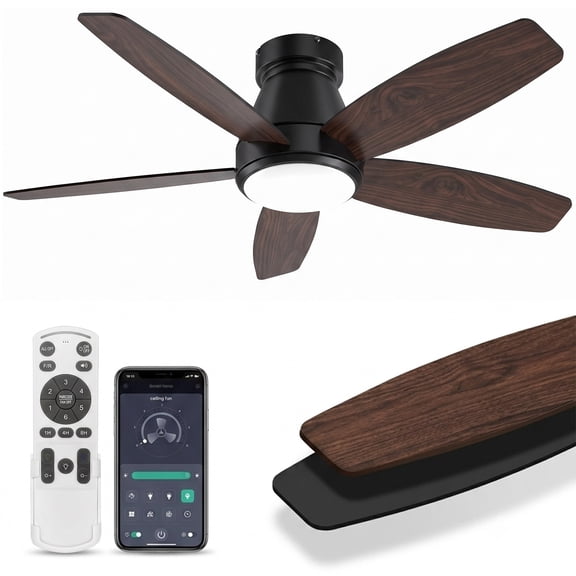 Ceiling Fans with Lights, 52 Inch Low Profile Ceiling Fan with Light and Remote Control